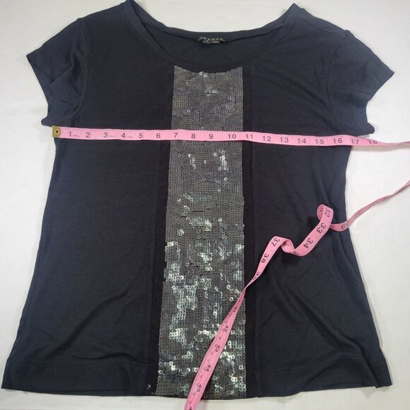 Theory Jovie Black Short-Sleeve Metallic Sequined Pima Cotton Blend Top Size XS - Picture 5 of 6